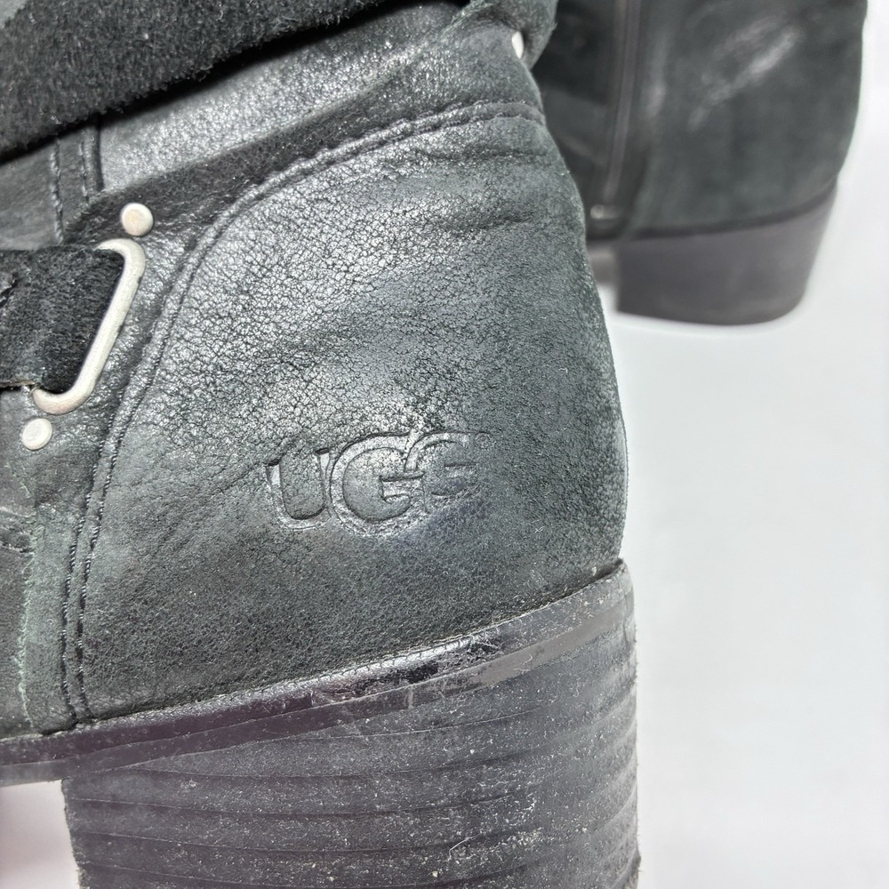 UGG Australia Women's 9 Darcie Tall Riding Leather Suede Boots Black Buckle - Picture 12 of 16